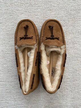 UGG Brand New Dakota Chestnut Brown Suede Shearling Lined Moccasin Slippers